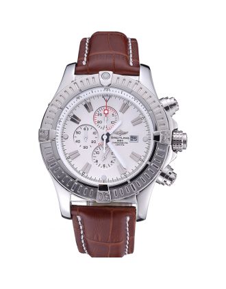 Breitling Chronomat Evolution White Dial Brown Leather Bracelet 622517