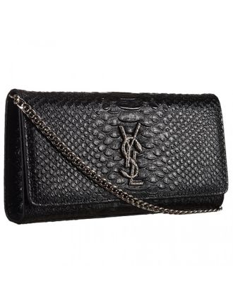 Saint Laurent Monogram Clutch Python Leather Silver Hardware Black Bag 18926870