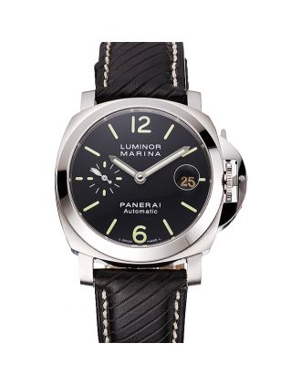 Swiss Panerai Luminor Marina Black Dial Stainless Steel Case Black Leather Strap