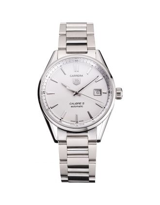 Swiss Tag Heuer Carrera Calibre 5 Silver Dial Stainless Steel Case And Bracelet