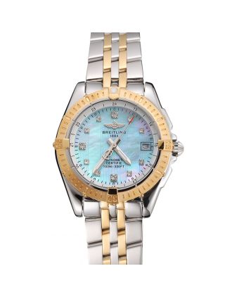 Breitling Colt Lady Light Blue Dial Diamond Hour Marks Gold Bezel Stainless Steel Case Two Tone Bracelet