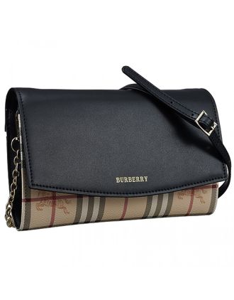 Burberry House Check And Black Leather Wallet On Chain 18927029