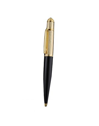Cartier Gold Rimmed Gold Grooved Upper Body Black Ballpoint Pen 622765