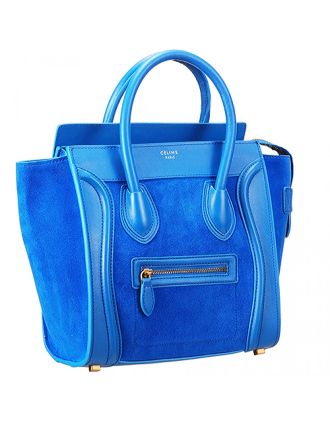 Celine Micro Luggage Blue Leather/Suede Leather