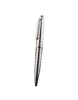 MontBlanc Silver Vertical Grooved Cutwork Slim Ballpoint Pen With MB Engraving