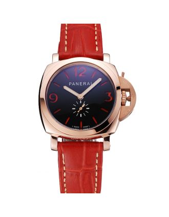 Panerai Radiomir Black Dial Rose Gold Case Red Leather Strap 1453806
