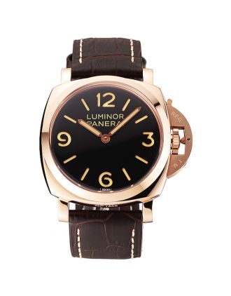 Swiss Panerai Luminor Black Dial Rose Gold Case Brown Leather Strap 1453842