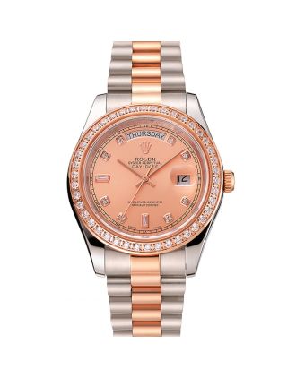 Swiss Rolex Day-Date Diamonds Bezel Rose Gold And Staineless Steel Bracelet 1454107