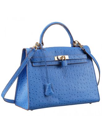 Hermes Kelly 32 Blue Ostrich Leather 607479