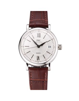 IWC Portofino Silver Dial Stainless Steel Case Brown Leather Strap