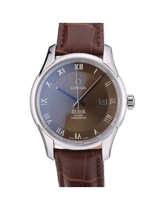 Omega Swiss DeVille Stainless Steel Bezel Brown Leather Strap 7619