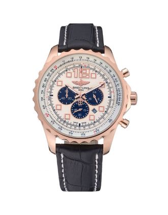 Breitling Navitimer Rosegold Bezek Leather Strap White Dial