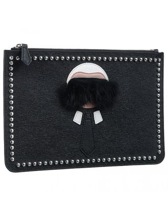 Fendi Karlito Black Leather Flat Pouch 18927330