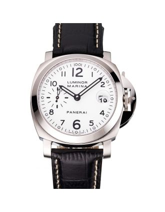 Swiss Panerai Luminor Marina White Dial Stainless Steel Case Black Leather Strap