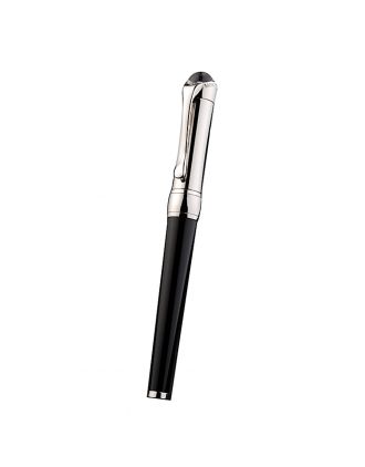 MontBlanc Black Ballpoint Pen With MB Engraved And Crystal Studded Curved Silver Cap