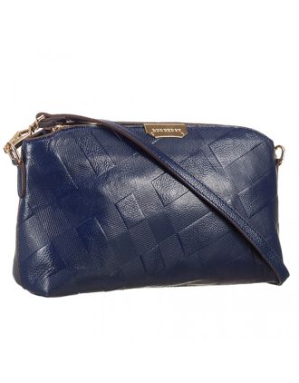 Burberry Check Embossed Dark Blue Leather Clutch Bag 18926913