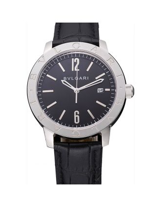 Bvlgari Solotempo Black Dial Stainless Steel Case Black Leather Strap 622738