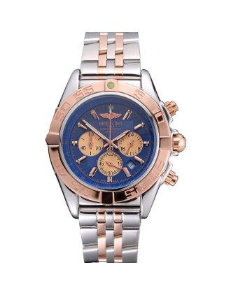 Breitling Chronomat Blue Dial Rose Gold Bezel And Subdials Stainless Steel Case Two Tone Bracelet