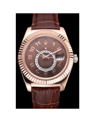 Rolex Sky Dweller Brown Dial Rose Gold Case Brown Leather Strap