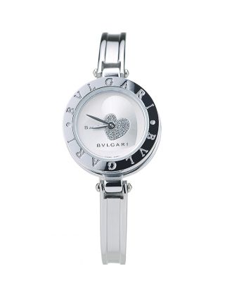 Bvlgari B.ZERO1 24mm White Heart Dial Steel Case Black Bezel Steel Bracelet