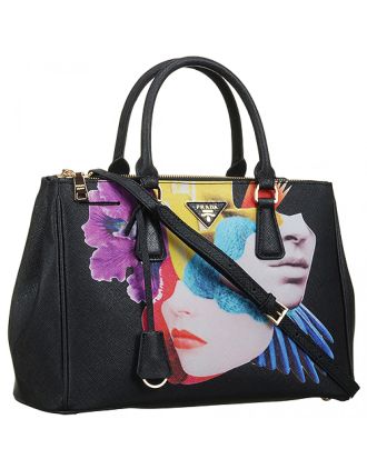 Prada Double Tote Colage-Print Black Bag 18927271