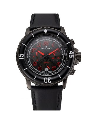 Blancpain Fifty Fathoms Speed Command Carbon Fiber Dial With Red Markings Black PVD Case Black Leather Strap 1453775