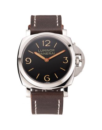 Swiss Panerai Luminor Black Dial Stainless Steel Case Brown Leather Strap 1453854