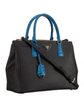 Prada Double Tote Black With Blue Python Handles 18926806