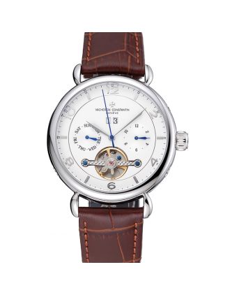 Vacheron Constantin Traditionnelle Calibre White Dial Silver Case Brown Leather Bracelet 1454065