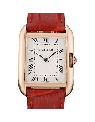 Cartier Tank Anglaise 30mm White Dial Gold Case Red Leather Bracelet