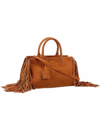 Saint Laurent Rive Gauche Small Fringed Suede Bag Tan