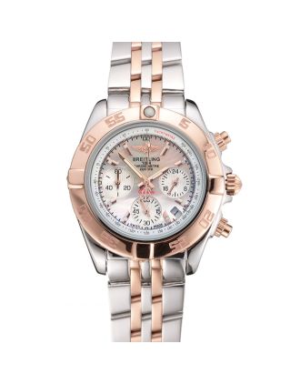 Breitling Chronomat Quartz Pearl Dial Rose Gold Bezel Stainless Steel Case Two Tone Bracelet