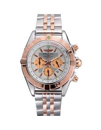 Breitling Chronomat White Dial Rose Gold Bezel And Subdials Stainless Steel Case Two Tone Bracelet