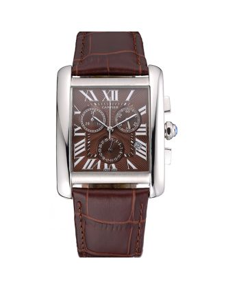 Cartier Tank MC Brown Dial Stainless Steel Case Brown Leather Bracelet 622692