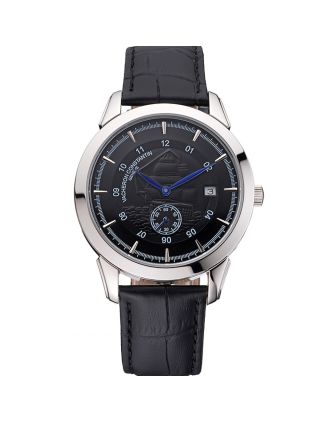 Vacheron Constantin Traditionnelle Black Ship Dial Stainless Steel Case Black Leather Strap