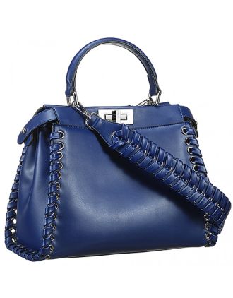 Fendi Peekaboo Whipstitch Blue Leather Bag 18927309