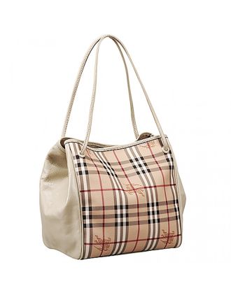 Burberry Small Haymarket Check Tote Bag White 607798