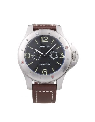 Panerai Luminor Brushed Stainless Steel Case Black Dial Dark Brown Leather Strap