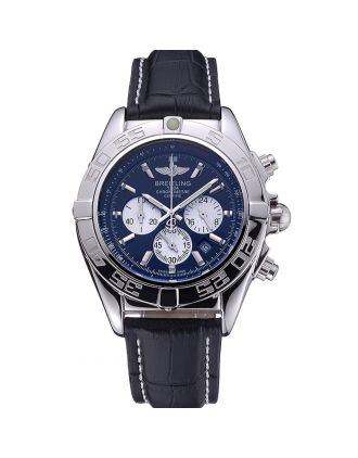 Breitling Chronomat 44 Black Dial with White Subdials Black Leather Bracelet 622511