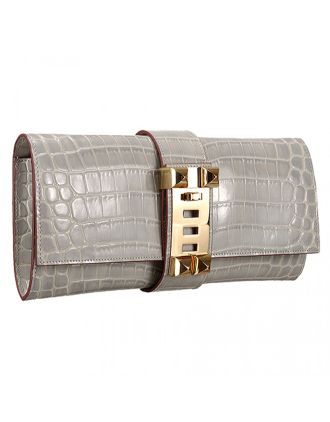 Hermes Medor Crocodile Leather Grey Clutch 18926679
