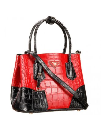 Prada Saffiano Crocodile Leather Black And Red Small Bag
