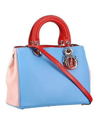 Diorissimo Medium Light Blue, Light Pink and Red City Bag