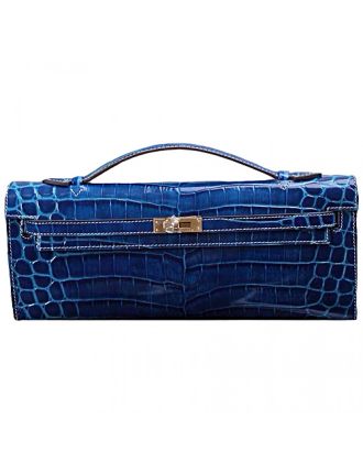 Hermes Kelly Longue Clutch Crocodile Leather Blue Electric 608167