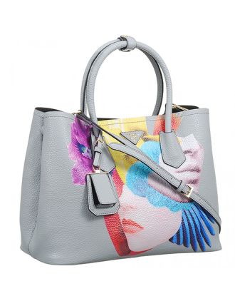 Prada Saffiano Soft Double Collage Print Grey Bag 18927282