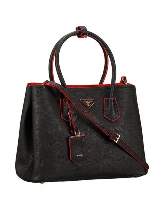 Prada Saffiano Double Tote Black