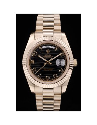 Rolex DayDate Black Patterned Dial Gold Stainless Steel Strap 41980