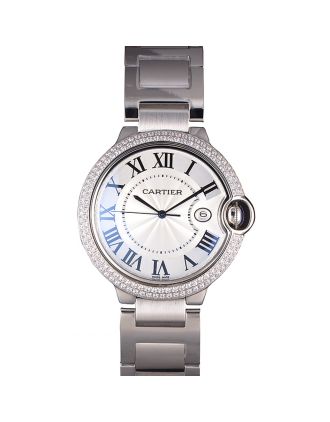 Cartier Ballon Bleu 44mm White Dial Diamonds Stainless Steel Case And Bracelet