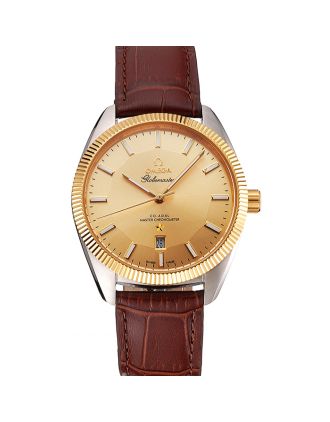 Omega Globemaster Gold Dial And Bezel Stainless Steel Case Brown Leather Strap