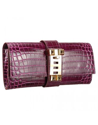 Hermes Medor Crocodile Leather Plum Clutch 18926682