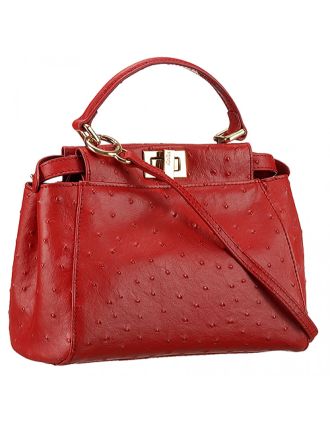 Fendi Peekaboo Mini Ostrich Leather Red Bag